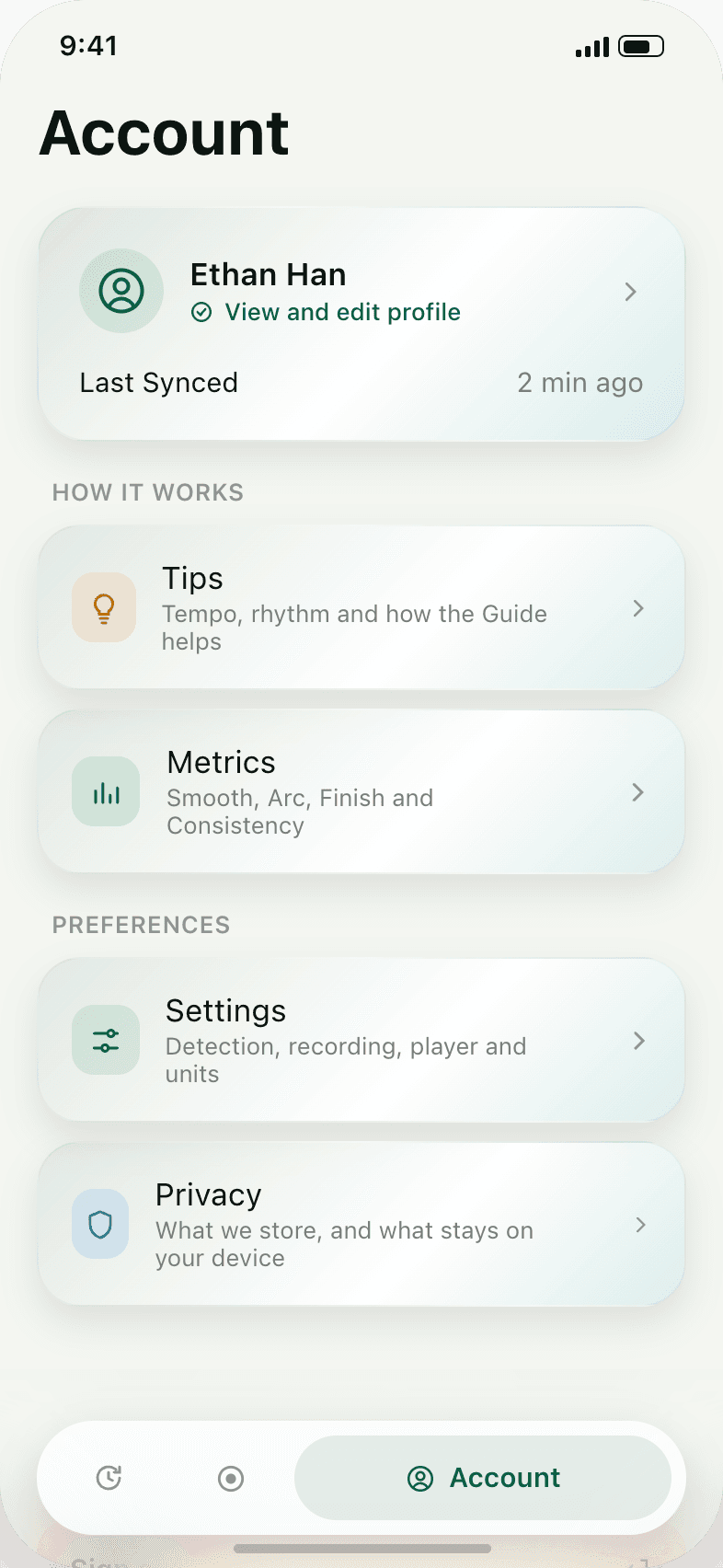 AirSwing account and weekly summary