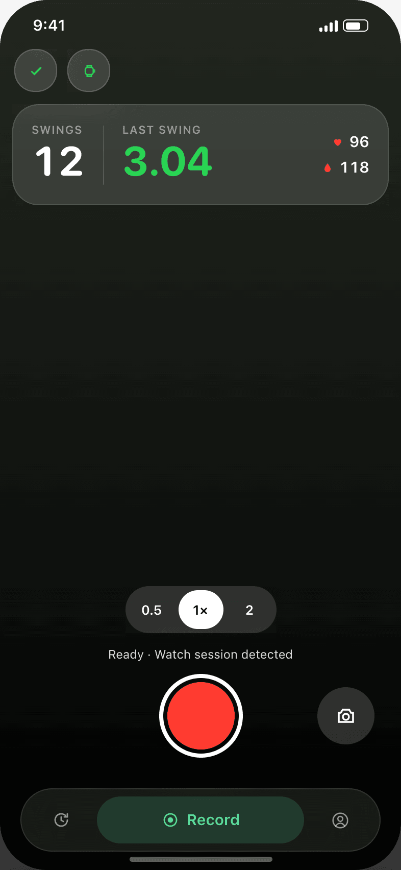 AirSwing recording screen on iPhone